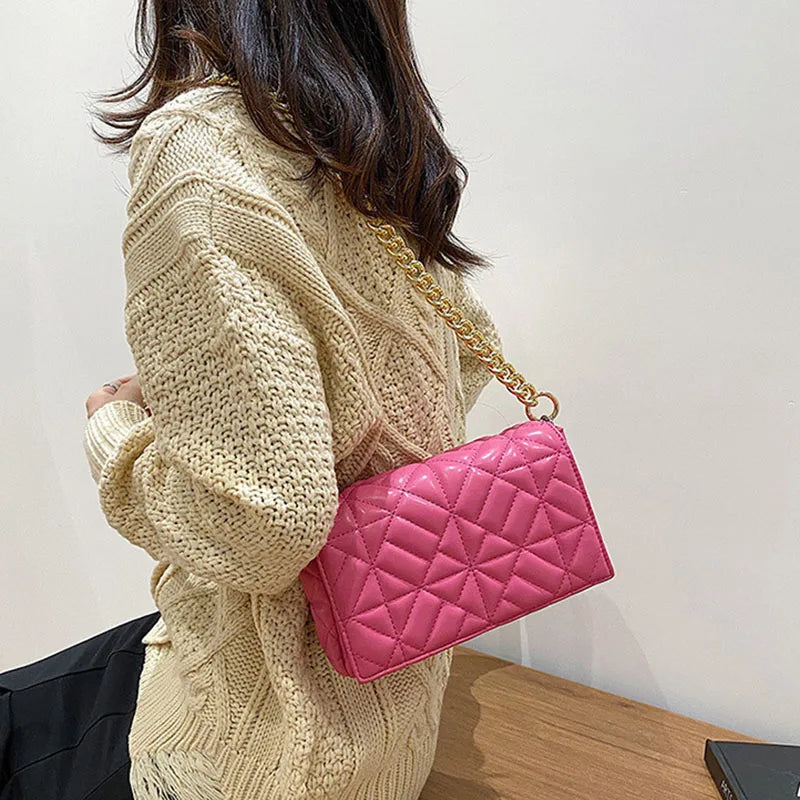 Green Shoulder Bag Small Flap Metal Chain Soft PU Handbags Women Bags