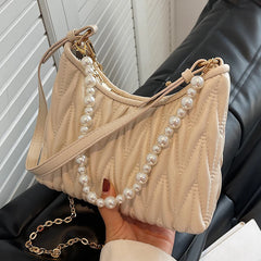 PU Leather Shoulder Bag For Women Pearls Chains Messenger Bags