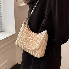 PU Leather Shoulder Bag For Women Pearls Chains Messenger Bags