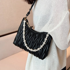 PU Leather Shoulder Bag For Women Pearls Chains Messenger Bags