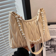 PU Leather Shoulder Bag For Women Pearls Chains Messenger Bags
