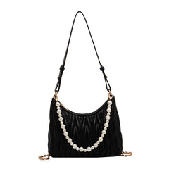 PU Leather Shoulder Bag For Women Pearls Chains Messenger Bags
