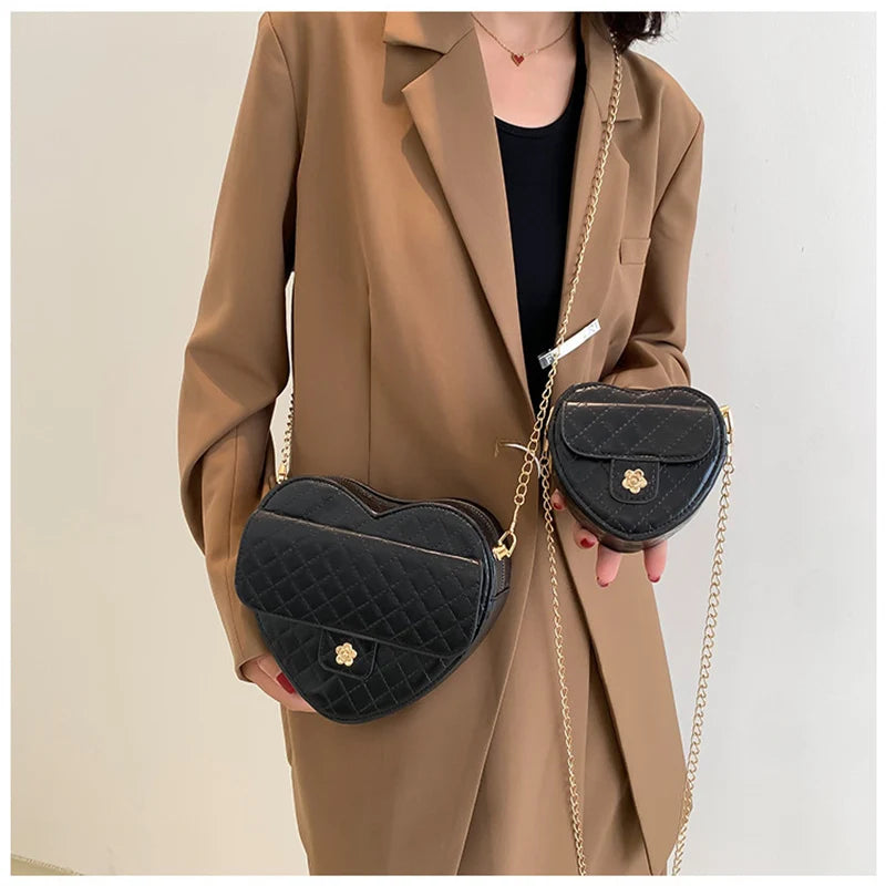 Plaid Shoulder Bag Heart Shape PU Leather Handbags Small Crossbody Clutch
