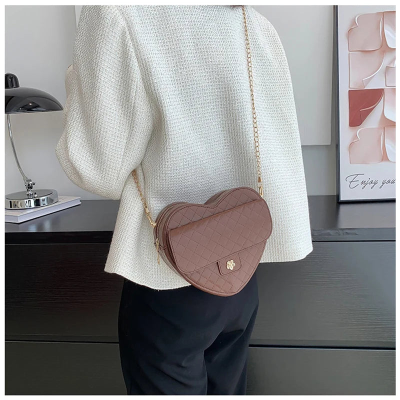 Plaid Shoulder Bag Heart Shape PU Leather Handbags Small Crossbody Clutch