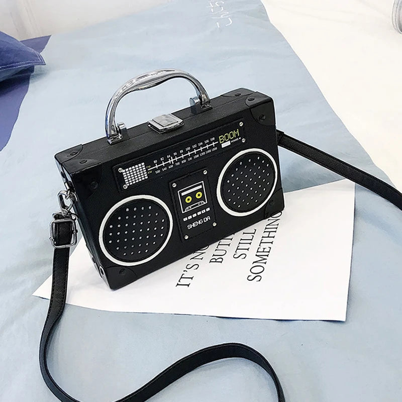 Radio-Shaped Small Square Bag Hard Shell Metal Handbag Girl Shopping Travel
