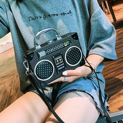 Radio-Shaped Small Square Bag Hard Shell Metal Handbag Girl Shopping Travel