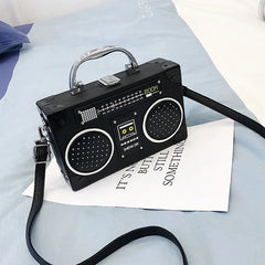 Radio-Shaped Small Square Bag Hard Shell Metal Handbag Girl Shopping Travel