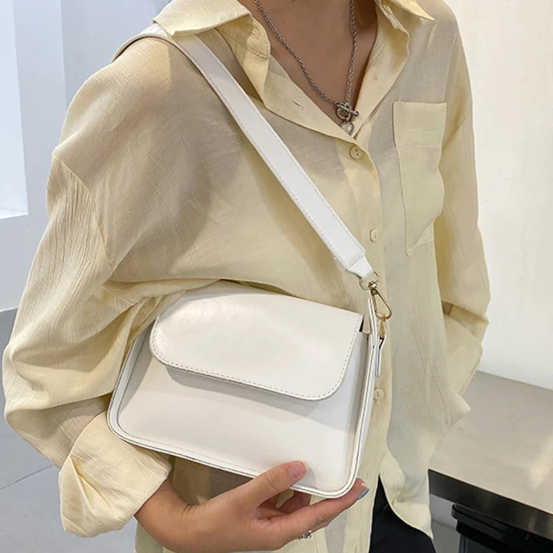 Small Flap Shoulder Bag Solid Pu Leather Handbag Clutch Lady Crossbod