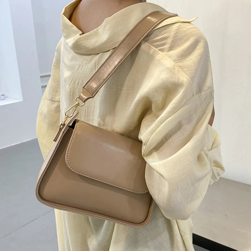 Small Flap Shoulder Bag Solid PU Leather Clutch Lady Crossbody Purse Messenger
