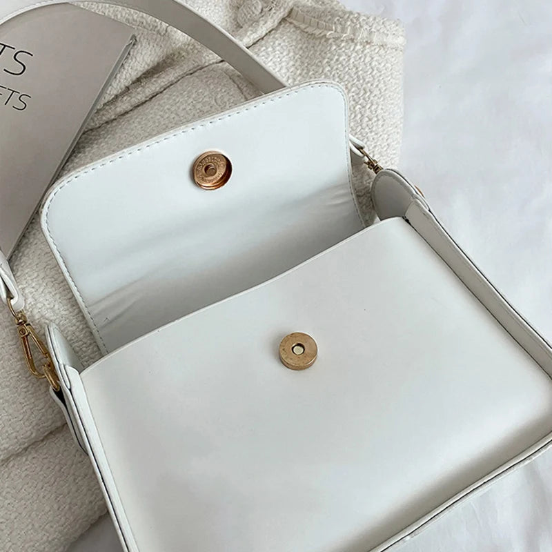 Small Flap Shoulder Bag Solid PU Leather Handbag Lady Clutch Crossbody Purse