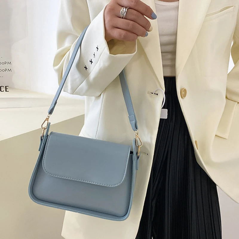 Small Flap Shoulder Bag Solid Pu Leather Handbag Clutch Lady Crossbod