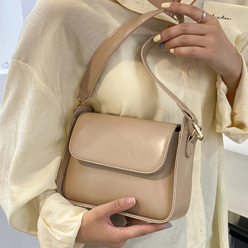 Small Flap Shoulder Bag Solid Pu Leather Handbag Clutch Lady Crossbod
