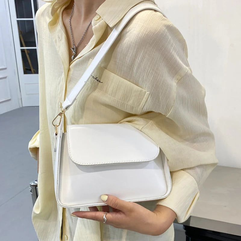 Small Flap Shoulder Bag Solid Pu Leather Handbag Clutch Lady Crossbod