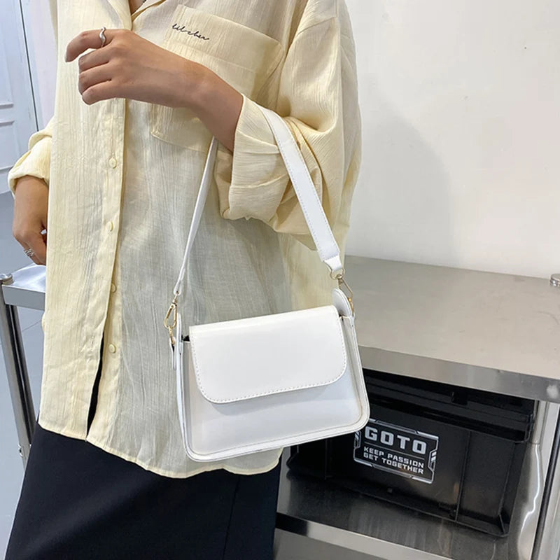 Small Flap Shoulder Bag Solid PU Leather Handbag Lady Clutch Crossbody Purse