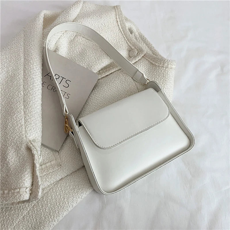 Small Flap Shoulder Bag Solid PU Leather Handbag Lady Clutch Crossbody Purse