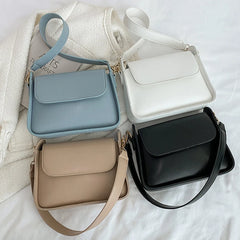 Small Flap Shoulder Bag Solid Pu Leather Handbag Clutch Lady Crossbod