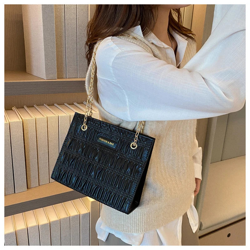 Vintage Square Shoulder Bags for Women PU Leather Chains Crossbody Bag Purse