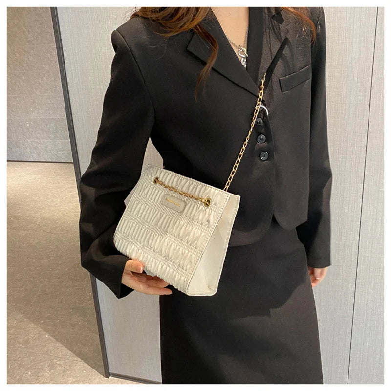 Vintage Square Shoulder Bags for Women PU Leather Chains Crossbody Bag Purse