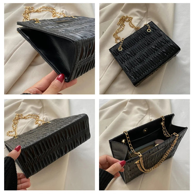 Vintage Square Shoulder Bags for Women PU Leather Chains Crossbody Bag Purse