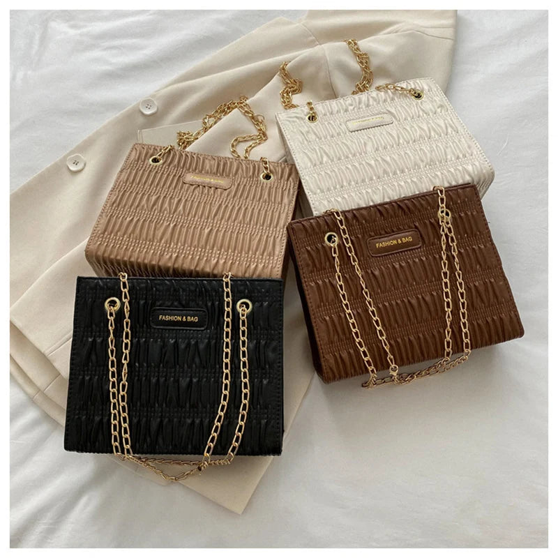 Vintage Square Shoulder Bags for Women PU Leather Chains Crossbody Bag Purse