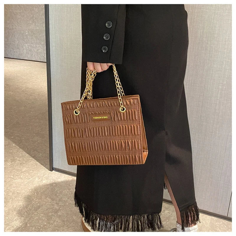 Vintage Square Shoulder Bags for Women PU Leather Chains Crossbody Bag Purse