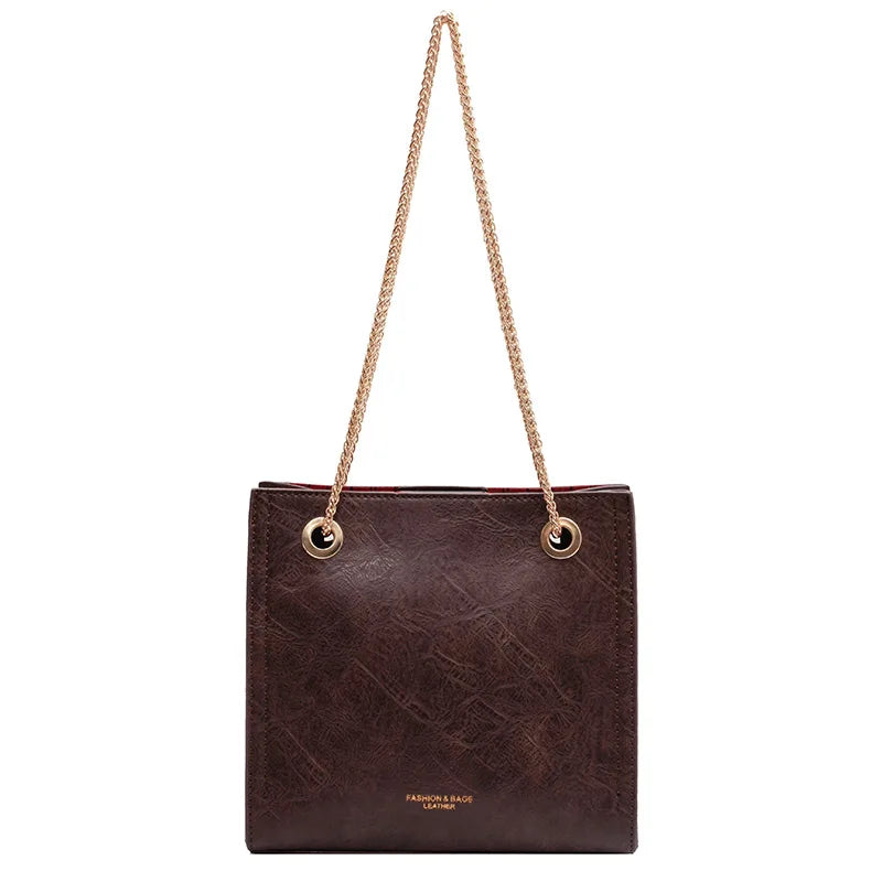 Women Chains Shoulder Bag Texture PU Leather Tote Bags