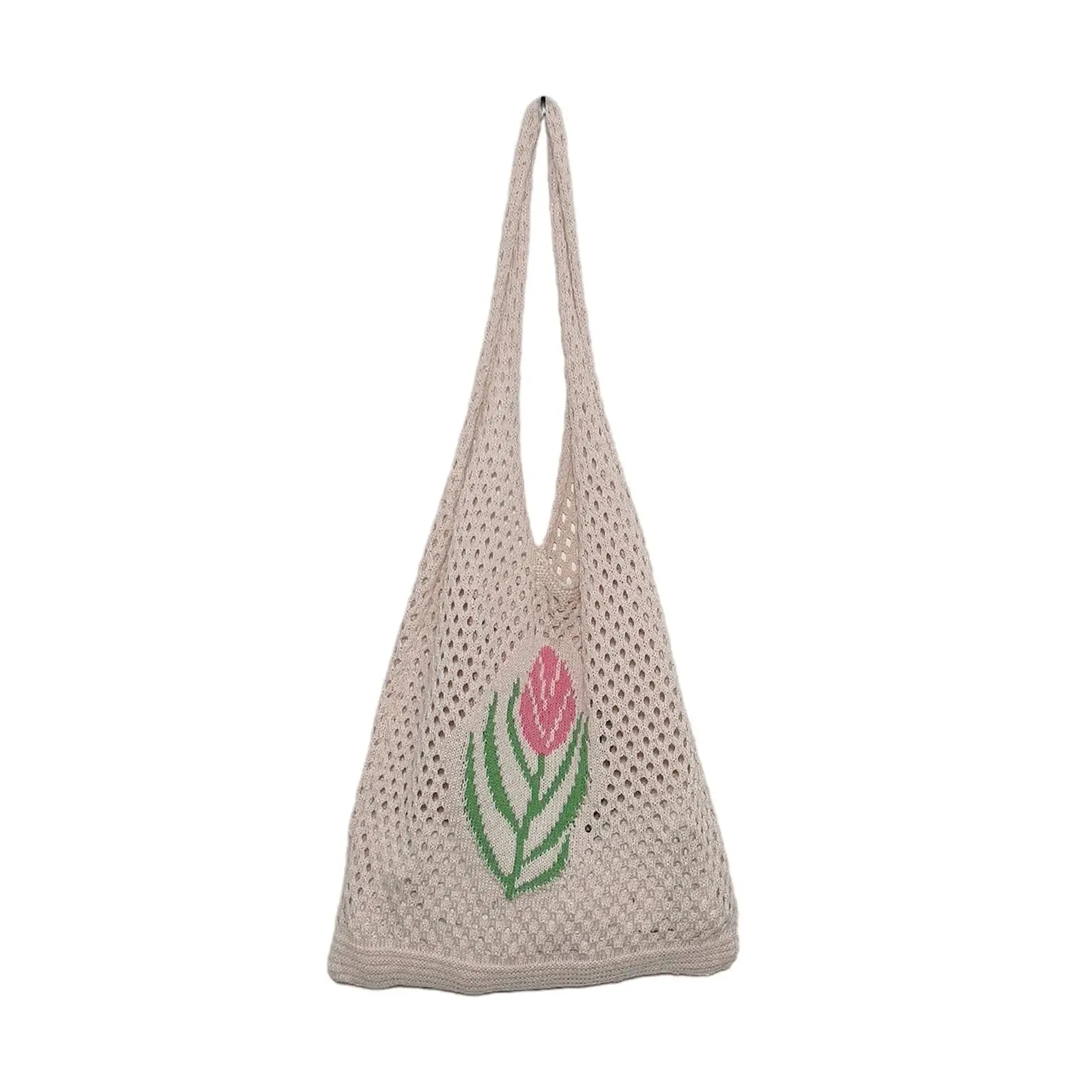 Women Knitted Shoulder Bag Large Capacity Mesh Summer Casual