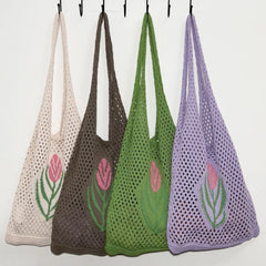 Women Knitted Shoulder Bag Large Capacity Mesh Summer Casual