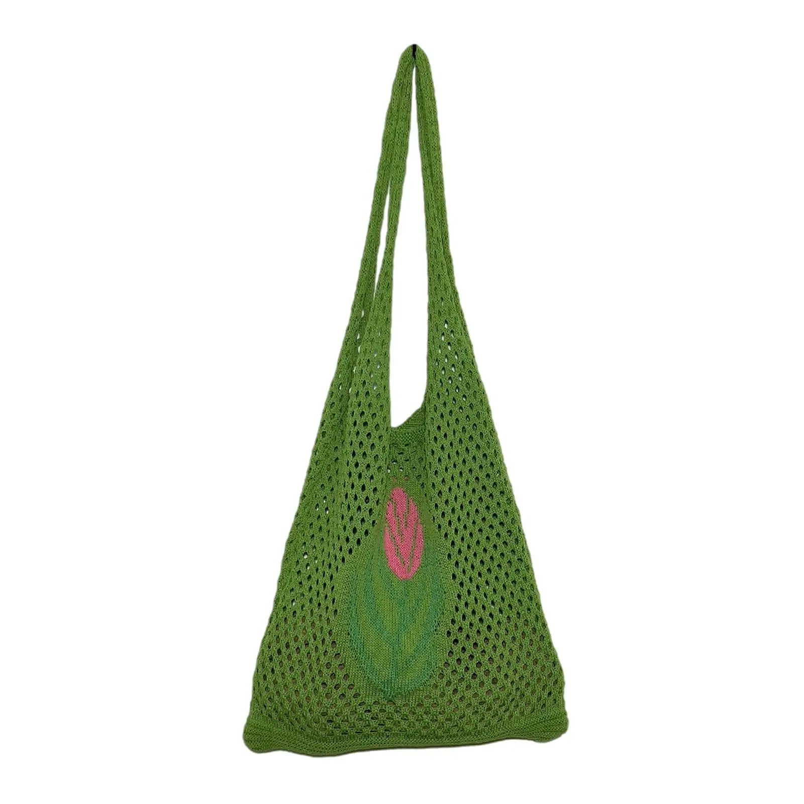 Women Knitted Shoulder Bag Large Capacity Mesh Summer Casual