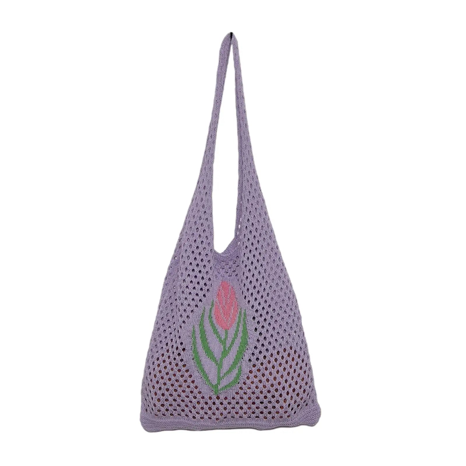 Women Knitted Shoulder Bag Large Capacity Mesh Summer Casual