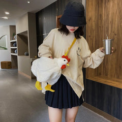 Chicken Purse Crossbody Bag Plush Animal Shoulder Bag Girls Clutch Messenger Bag