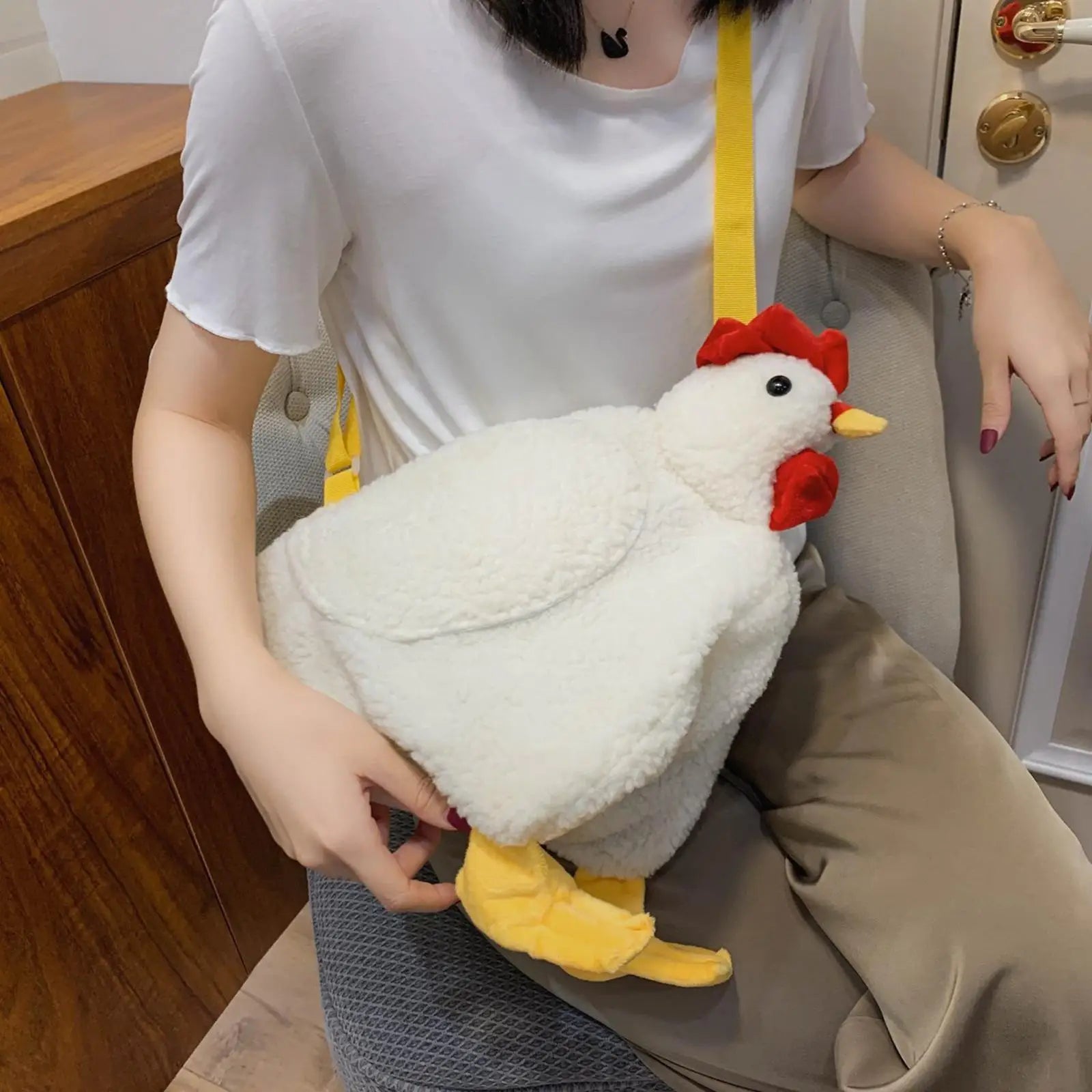 Chicken Purse Crossbody Bag Plush Animal Shoulder Bag Girls Clutch Messenger Bag