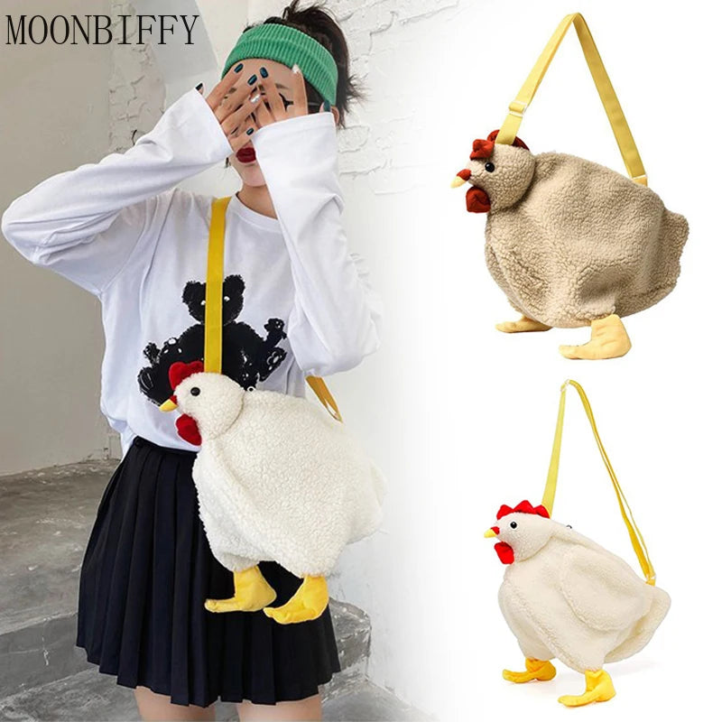 Chicken Shape Crossbody Purse Soft Fleece Shoulder Bag