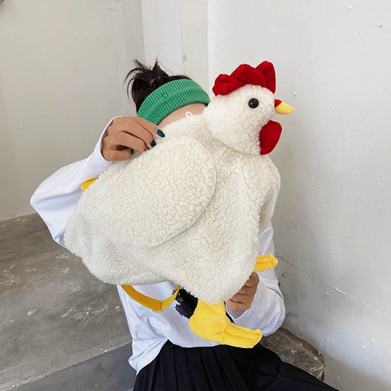 Chicken Shape Crossbody Purse Soft Fleece Shoulder Bag