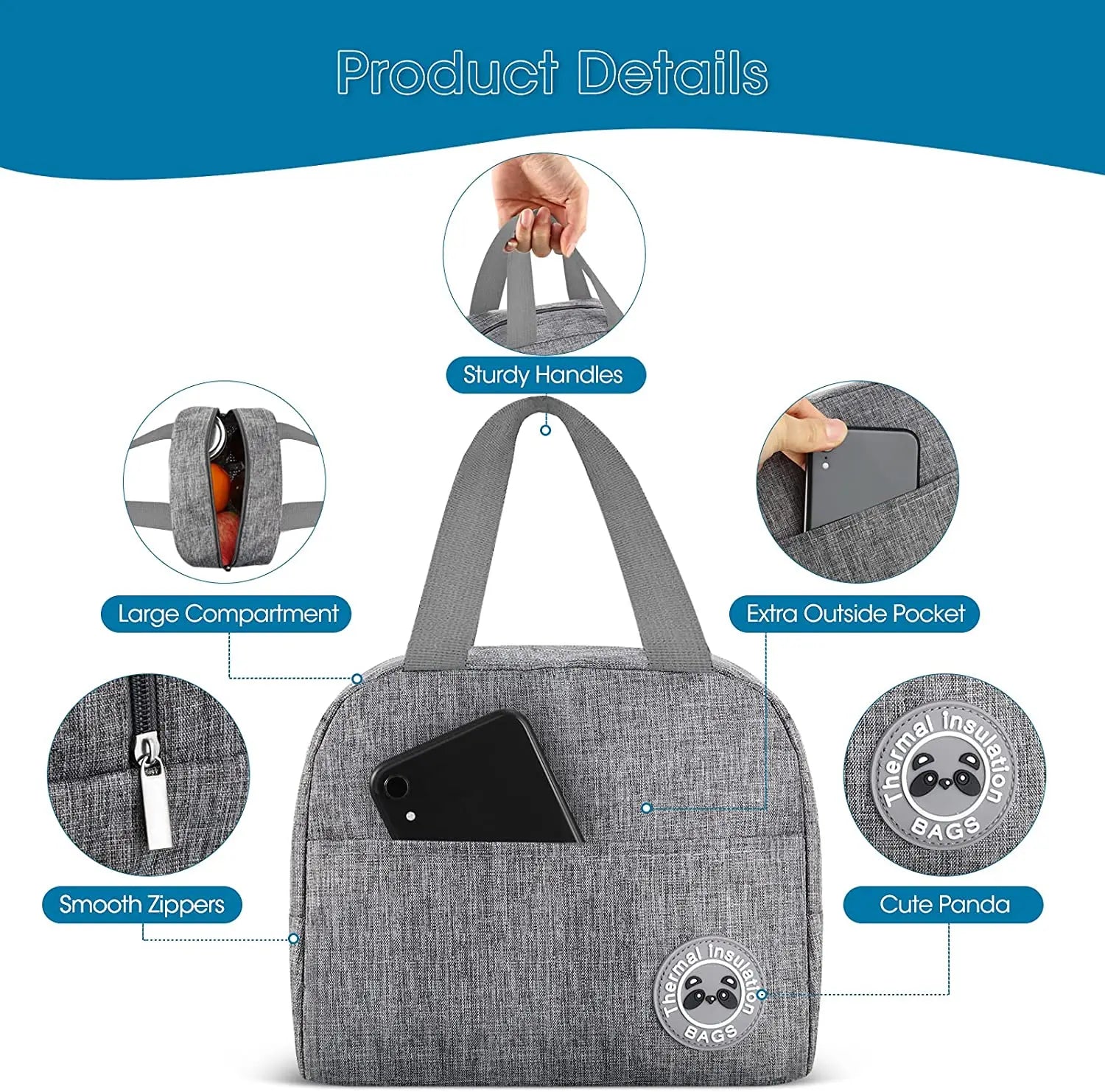 Kids Insulated Lunch Bag 26 Letters Tote Cooler Thermal Bento Food Organizer