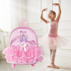 Kids Pink Ballerina Dance Bag Ruffle Tutu Schoolbag