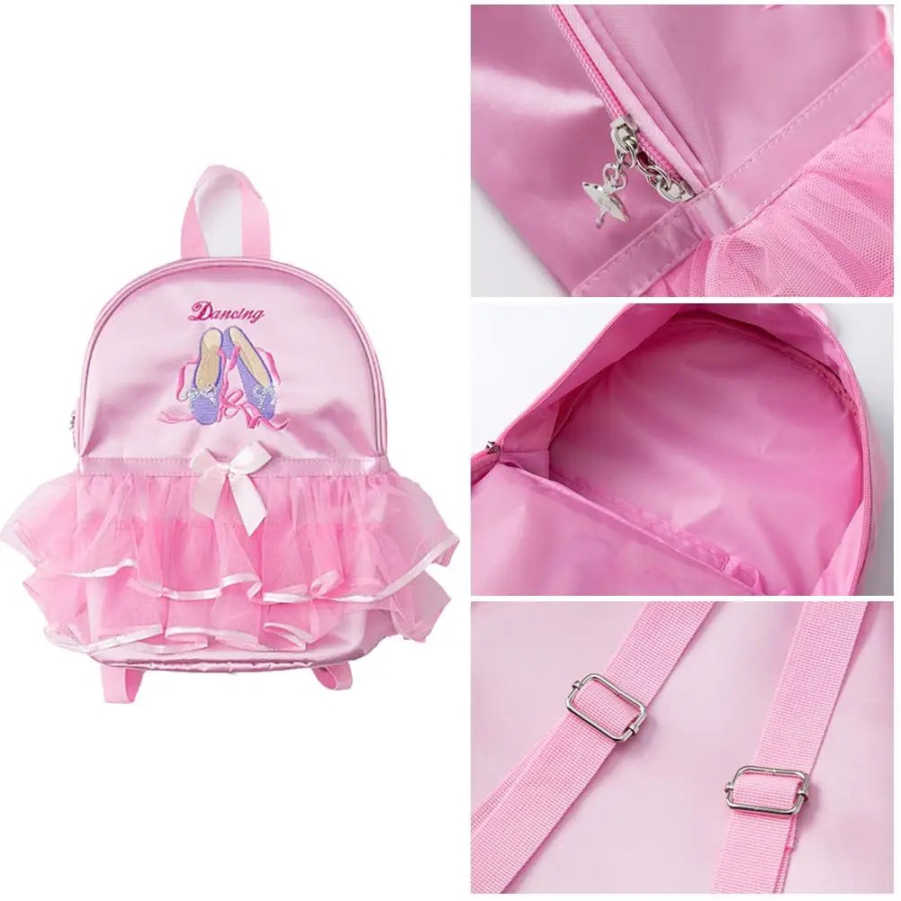 Kids Pink Ballerina Dance Bag Ruffle Tutu Schoolbag
