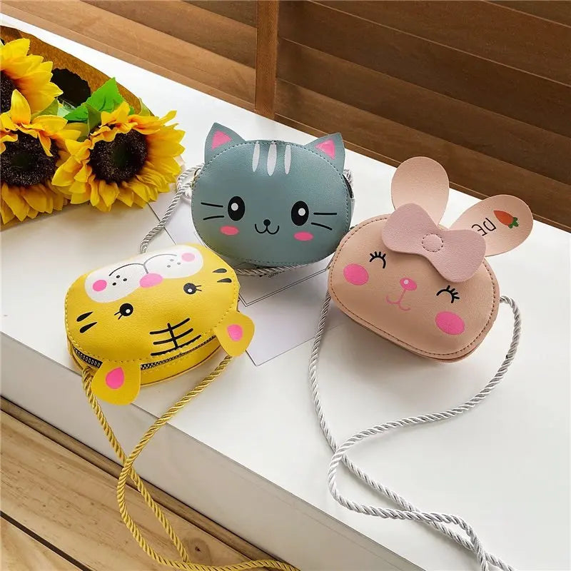 Kids Cartoon Animal Shoulder Bag Round Zipper Crossbody Handbag