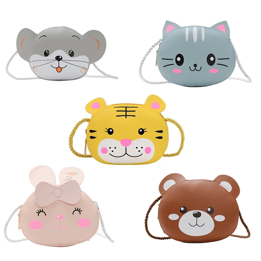 Kids Cartoon Animal Shoulder Bag Round Zipper Crossbody Handbag