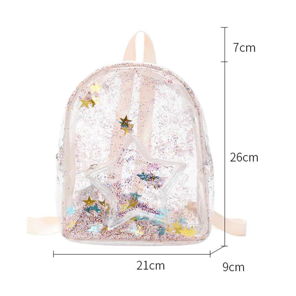 Children Glitter Stars Backpack PVC Shoulder Kids School Bags Girls