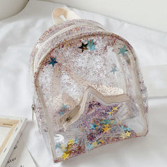 Kids Glitter Stars Backpack PVC Shoulder School Bags Boys Girls Travel