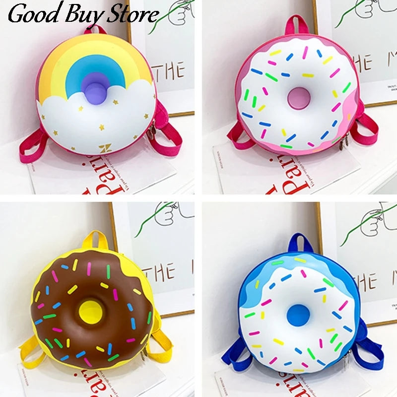 Donuts Shape School Bag for Kids, PU Leather Backpack, Cute Satchel
