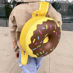 Donuts Shape School Bag for Kids, PU Leather Backpack, Cute Satchel