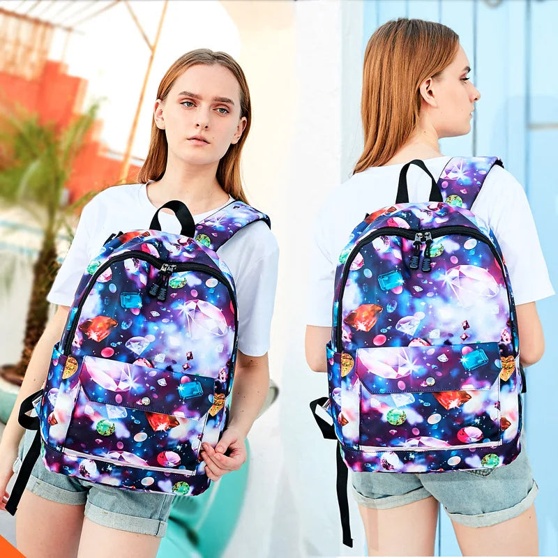 Reflective School Backpack USB Charging Waterproof Bag