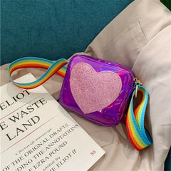 Kids Rainbow Messenger Bag Sparkly Love Print Crossbody
