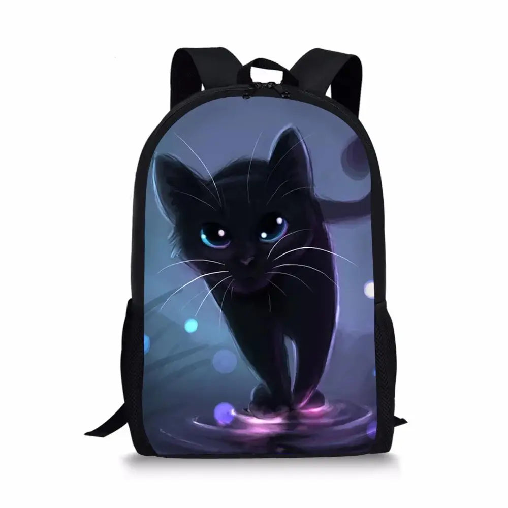 Kids Backpack Fantasy Cats Pattern School Book Bags Cartoon Animal Painting