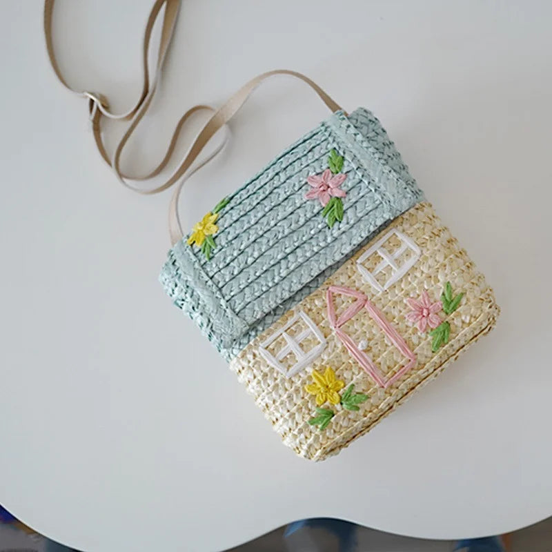 Straw Woven Bag Small House Rattan Shoulder Bag for Kids