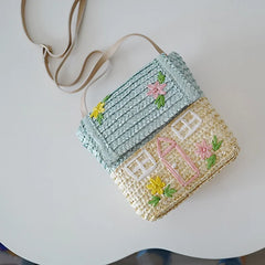 Straw Woven Bag Small House Rattan Shoulder Bag for Kids