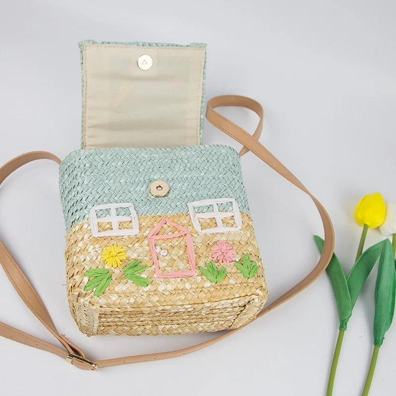Straw Woven Bag Small House Rattan Shoulder Bag for Kids