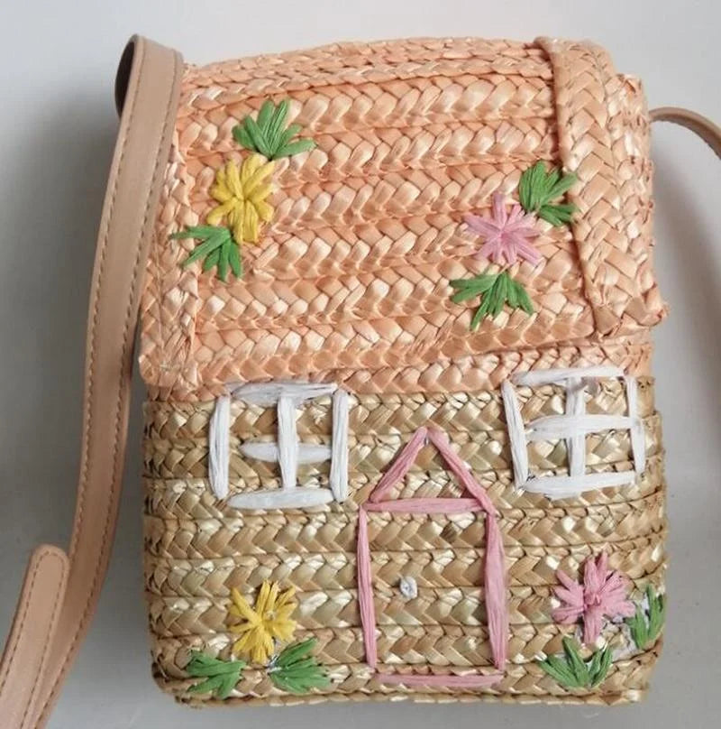 Straw Woven Bag Small House Rattan Shoulder Bag for Kids